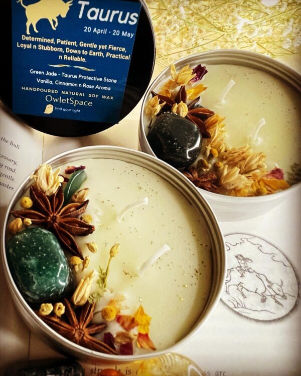 Taurus Zodiac Candle | Cinnamon Vanilla n Amber Rose | Green Jade Candle - Image 4