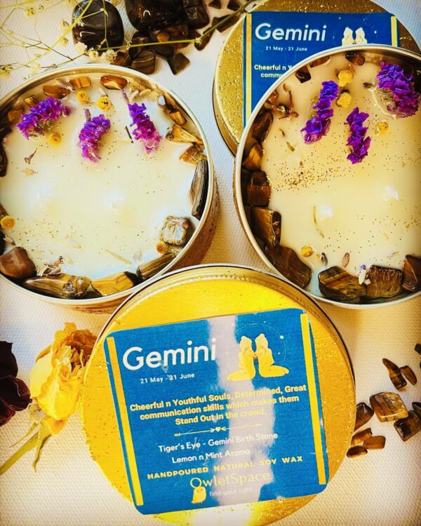 Gemini Zodiac Candle | Fresh Lemon n Mint Aroma | Tigers Eye Candle - Image 3