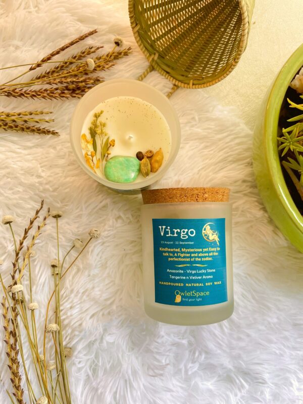 Virgo Zodiac Candle | Tangerine n Vetiver Aroma | Amazonite Candle - Image 2