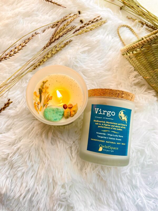 Virgo Zodiac Candle | Tangerine n Vetiver Aroma | Amazonite Candle