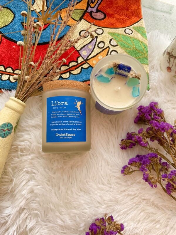 Libra Zodiac Candle | Lily of the Valley n Jasmine Aroma | Lapis Lazuli - Image 3