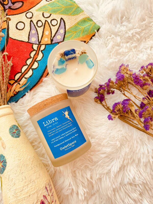 Libra Zodiac Candle | Lily of the Valley n Jasmine Aroma | Lapis Lazuli