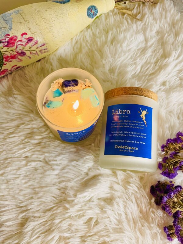 Libra Zodiac Candle | Lily of the Valley n Jasmine Aroma | Lapis Lazuli - Image 4