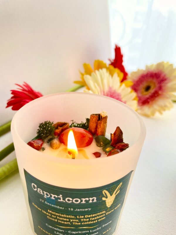 Capricorn Zodiac Candle | Lilac n Saffron Aroma | Carnelian - Image 2