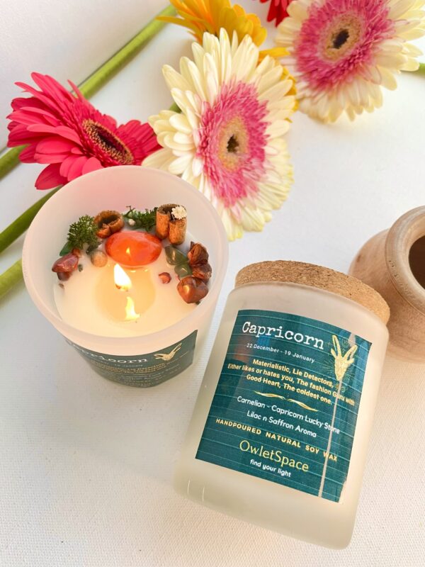 Capricorn Zodiac Candle | Lilac n Saffron Aroma | Carnelian - Image 3