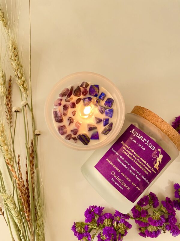 Aquarius Zodiac Candle | Watermelon n Apple Aroma | Amethyst n Lapis Lazuli - Image 3