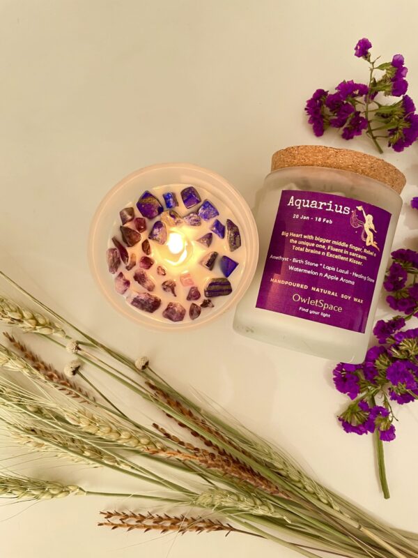 Aquarius Zodiac Candle | Watermelon n Apple Aroma | Amethyst n Lapis Lazuli